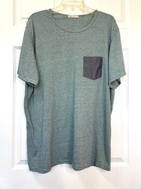 Marine Layer  Ortega Pocket Tee Shirt Mens  XXL Green Striped Chambray Soft